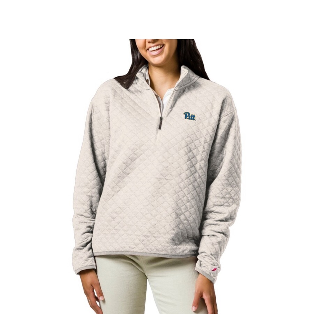 League pittsburgh Quilted Half-Zip Pullover in Cream
size small new with tags